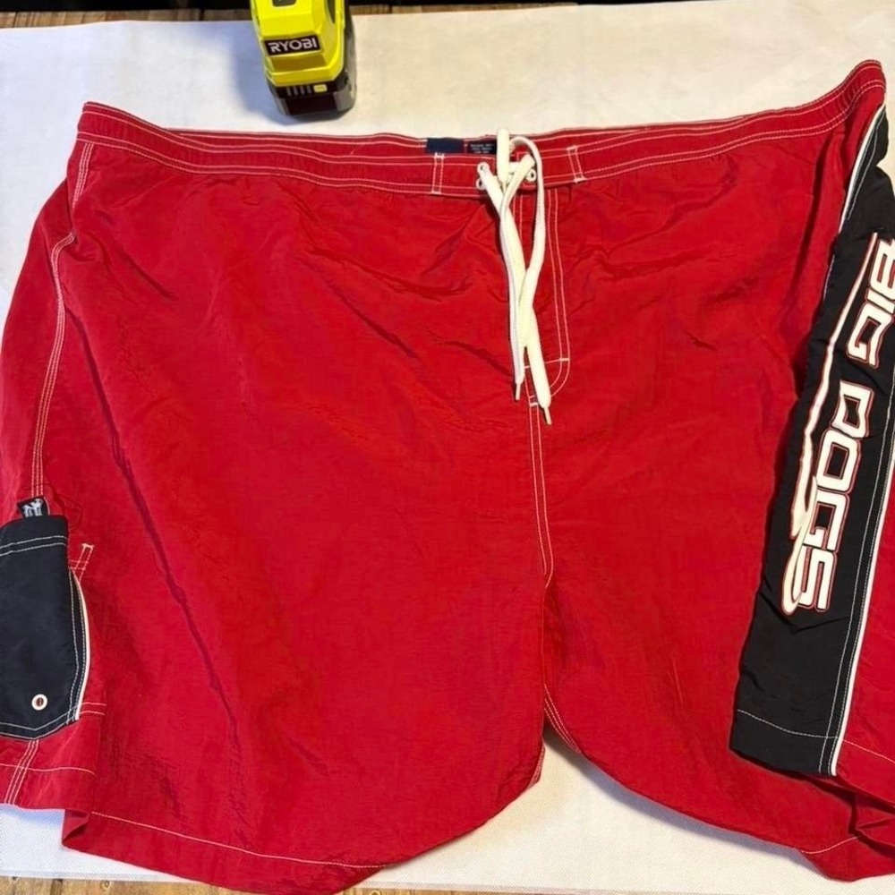 Big Dogs Mens Red Swim Trunks Board Shorts Cargo Pocket 5X Mesh Lined Graphic